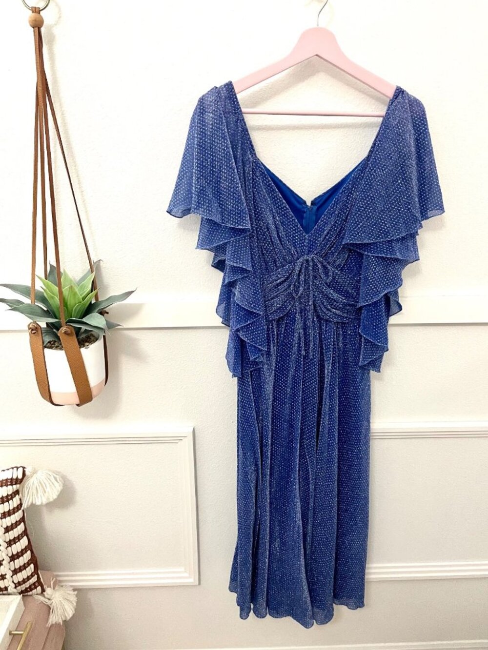 John Charles London Vintage Blue Sparkle Metallic Dress Size US 10 Whimsy Romant - Picture 2 of 4